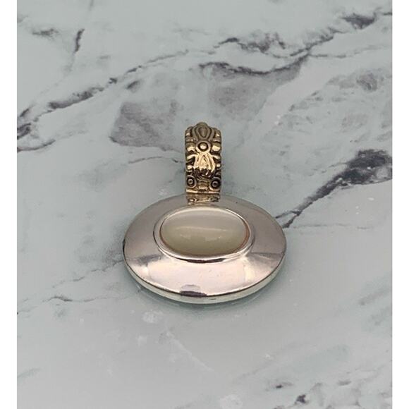 Vintage Monet Silver & Gold Tone W Cabochon Slider / Pendant - Picture 1 of 5